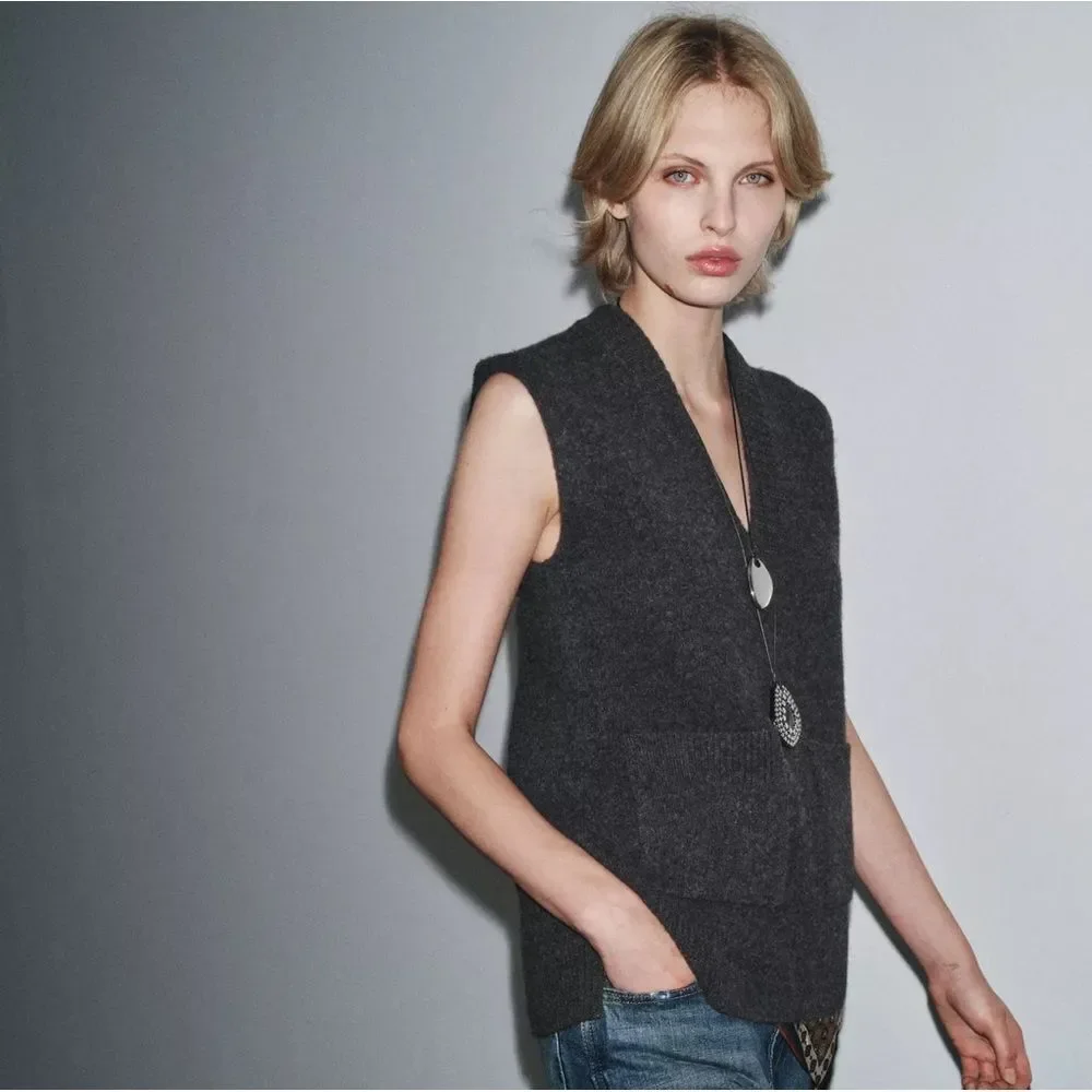 ZARA LONG WOOL BLEND VEST - Picture 2 of 6